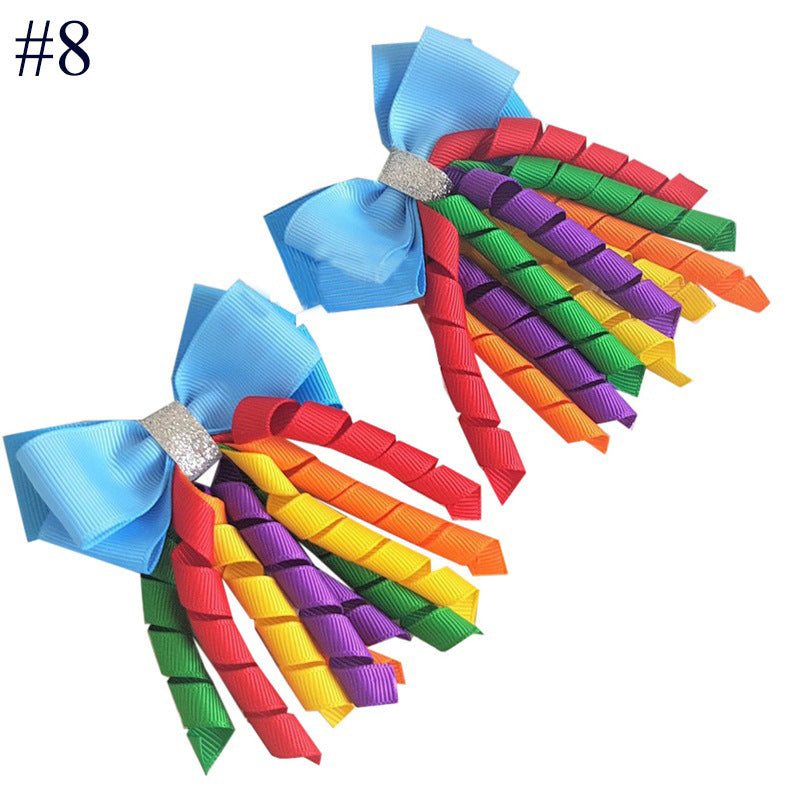 Wholesale 5pcs Bow Curl Ribbon Children's Christmas Independence Day Hair Clip